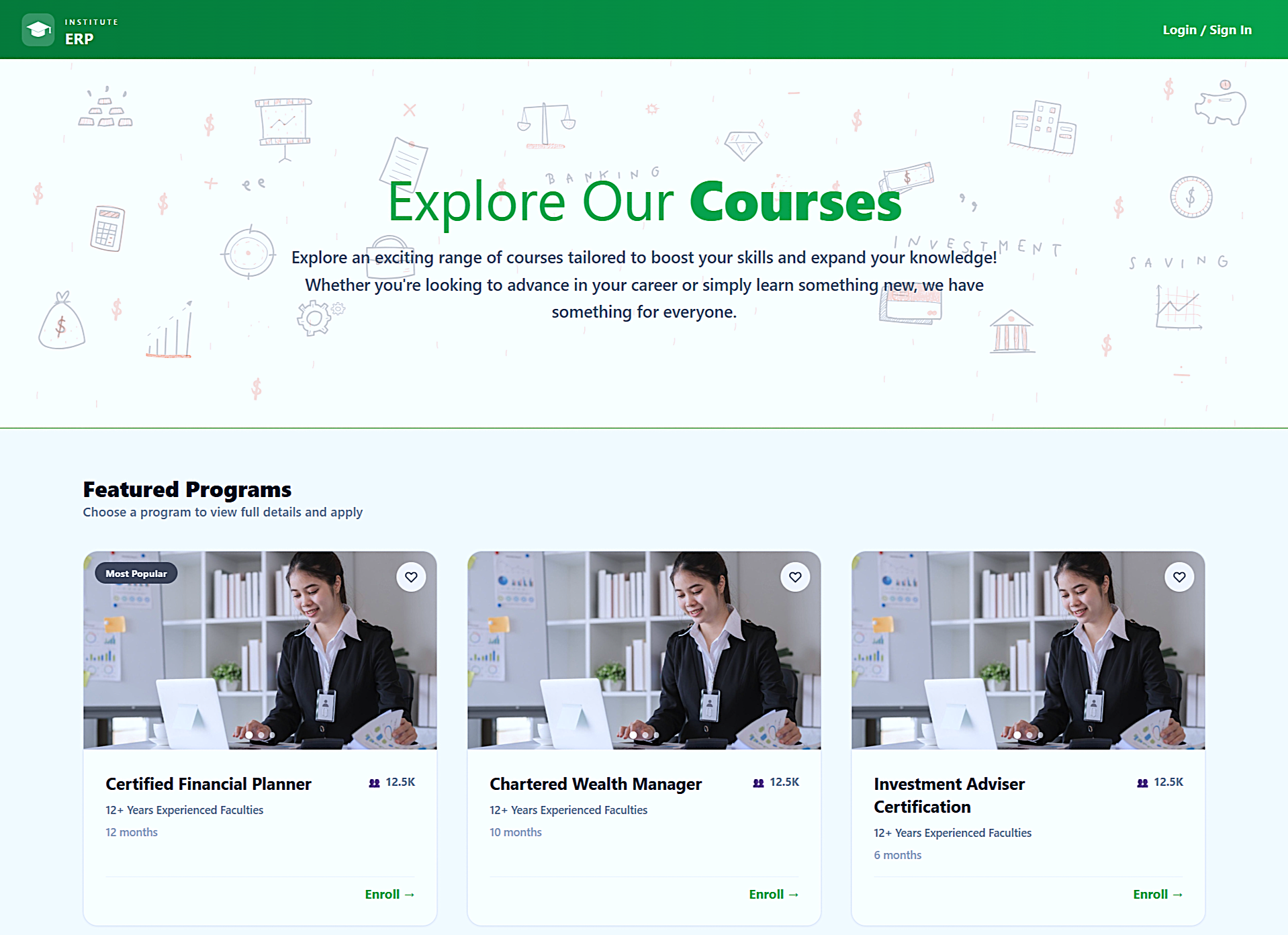 Course catalogue in the student portal